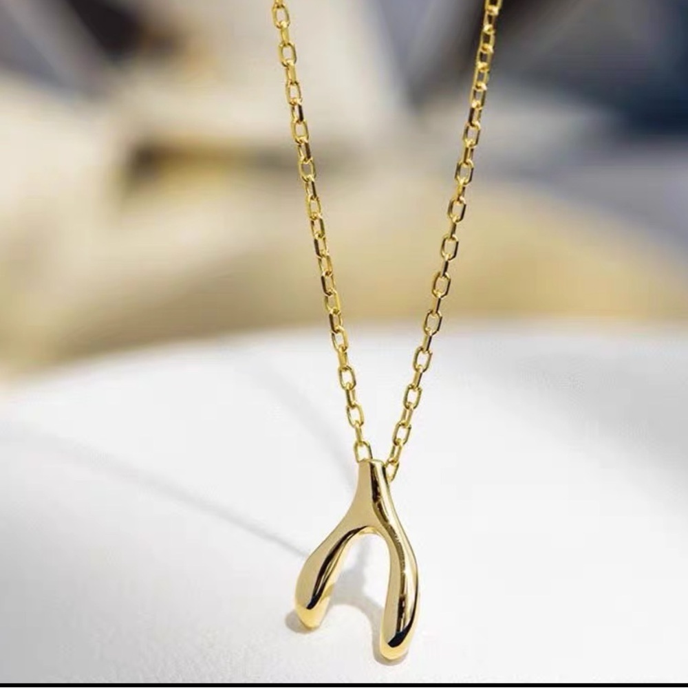 18K Yellow Gold Wishbone Necklace